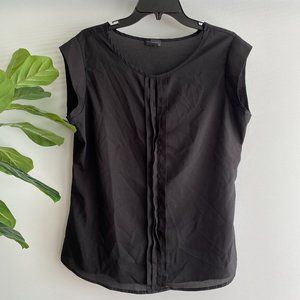 The Limited Womens Round Neck Black Top Size L Pleats Black Short Cap Sleeve